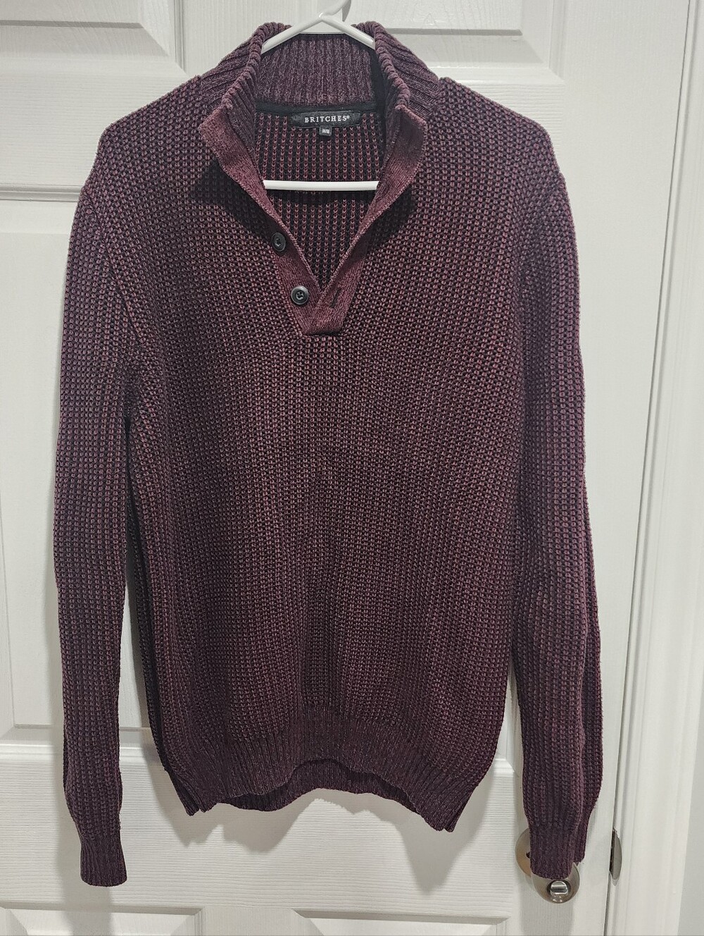 Vintage Britches Knit Henley Sweater Cotton Pullover Buttons Burgundy Preppy
